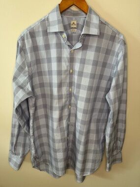 Peter Millar Crown Crafted Plaid Button Down Shirt Blue Purple Size 16 Long